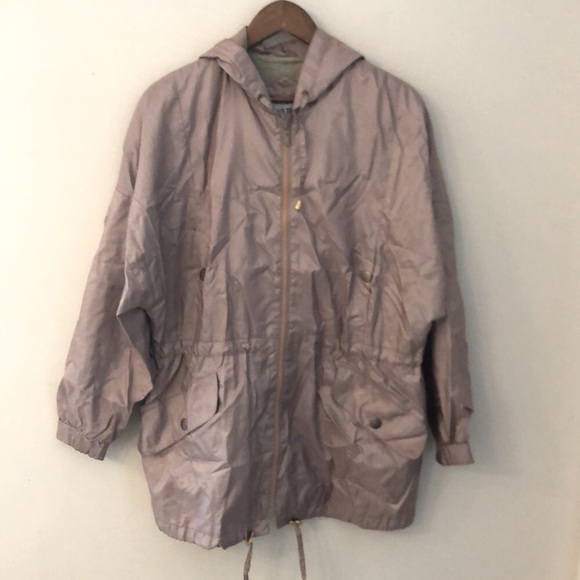 Innovations Tan Gold metallic windbreaker hoodie Jacket pockets drawstring SZ SM - Picture 1 of 13